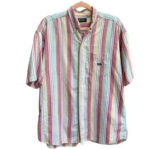 Vintage Duxbak Pink,Yellow,Blue Striped Button Front Shirt - Size Large
